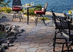 Seating area for breakfast by the water - hardscape vs softscape