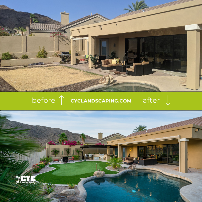 before and after picture of a landscape construction project